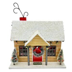 Christmas House Metal With Lights Trees Wreath Metal with Felt Bottom Festive